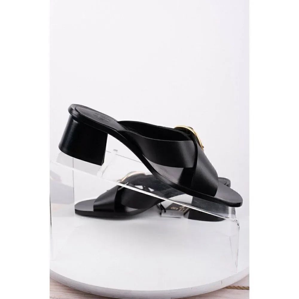 Massimo Dutti Womens Black Leather Buckled Sandals - Picture 2 of 8